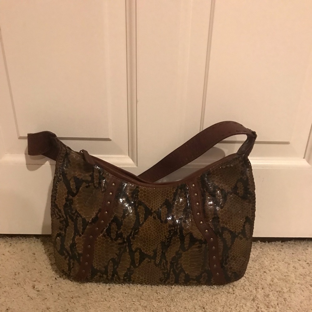 Chi by Carlos Falchi Brown Snakeskin Leather Handbag